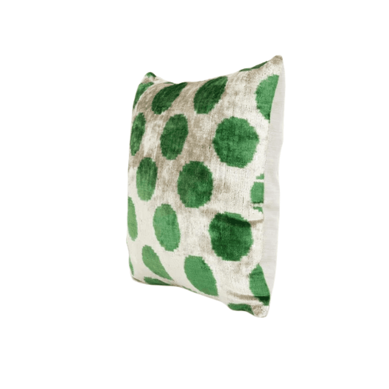 Coussin Ikat vert et blanc fait main