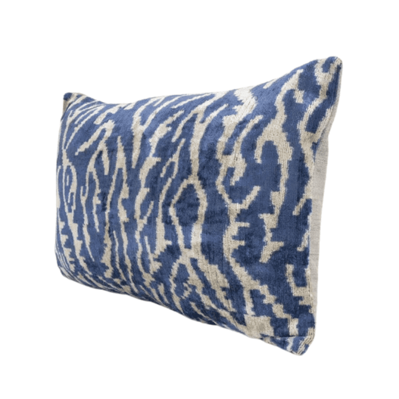 Coussin turc Ikat zébré bleu céruléen