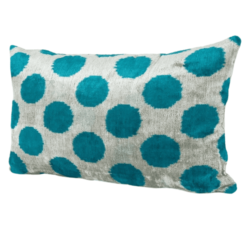 Coussin rectangulaire Ikat pois turquoises