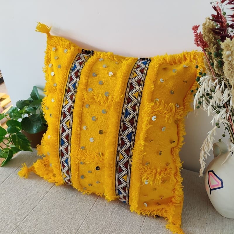 coussin marocain jaune