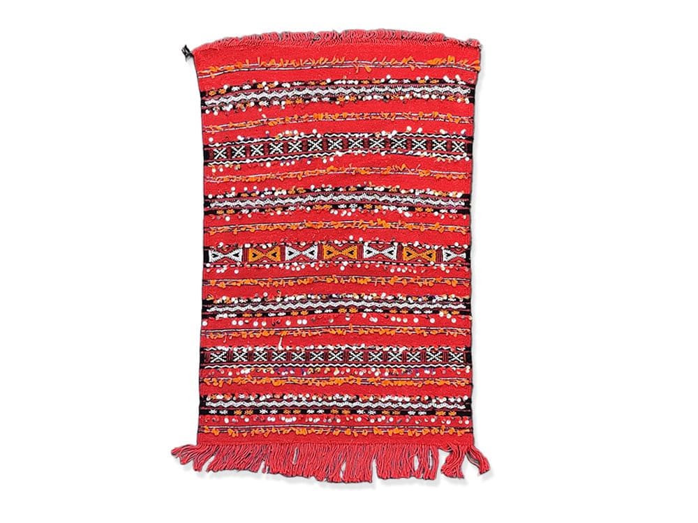 tapis marocain rouge ethnique fait main