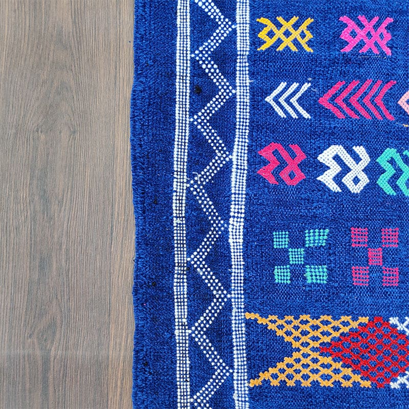 tapis coton bleu ethnique